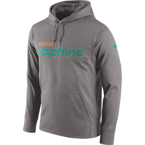 Men's Miami Dolphins Nike Gray Circuit Wordmark Essential Performance Pullover Hoodie - Click Image to Close